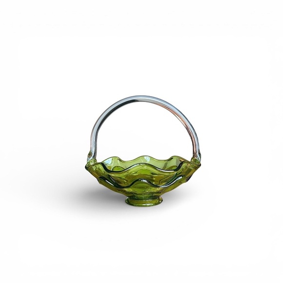 Viking Other - VTG Viking Glass Basket, Avocado Olive Green, Ruffled Bowl, MCM